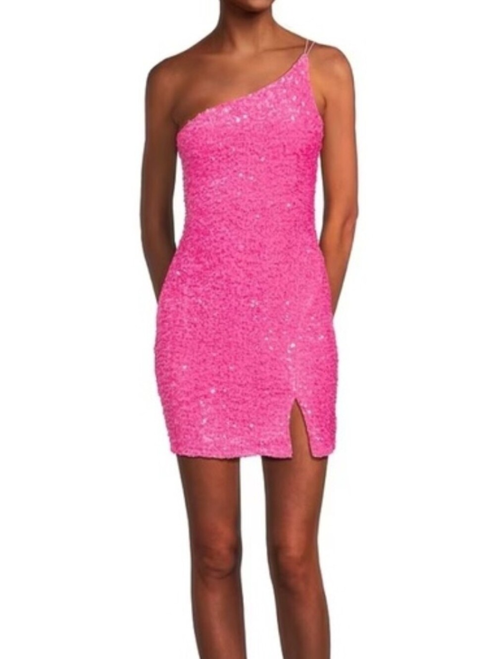 Crystal Doll Hot Pink One-Shoulder Sequin Dress